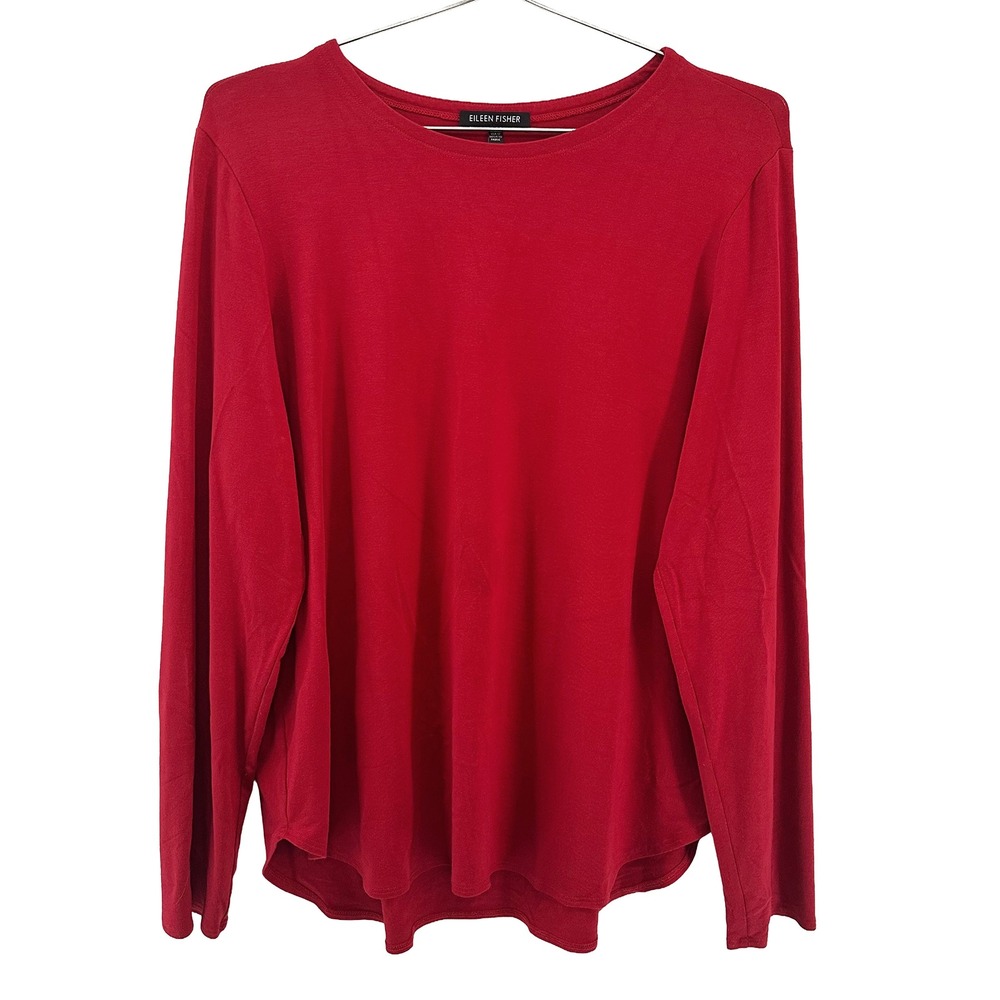EILEEN FISHER Long Sleeve Stretch Jersey Top • Large • red • minimalist chic